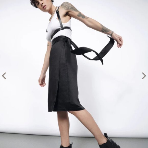 Wildfang The Empower Satin Wrap Skirt in Black Small - Picture 1 of 9
